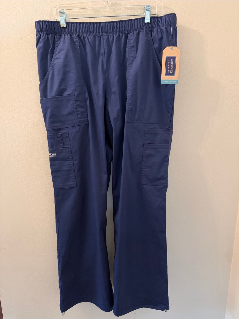 Cherokee Core Stretch Navy Scrub Cargo Pants Pull-on Mid Rise